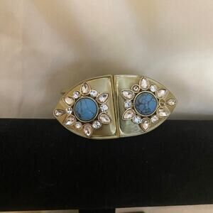 BEBE in Gold Turquoise Blue Flower Rhinestones Cuff Bracelet